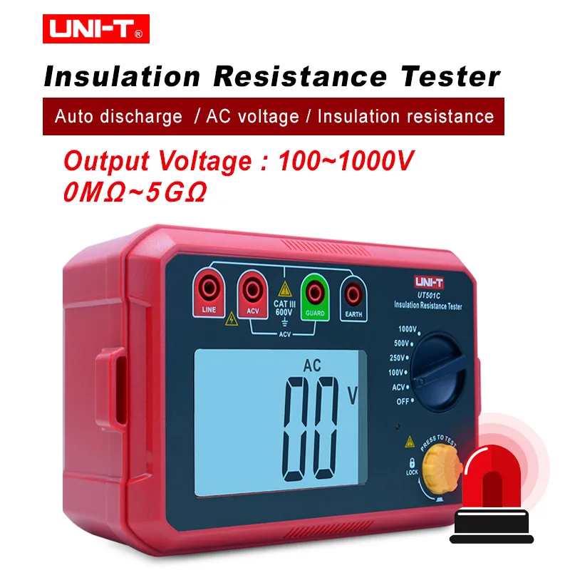 UNI-T 1000V Insulation Resistance Tester UT501C Earth Ground Resistance Voltmeter Digital Automatic Range Backlight Megger
