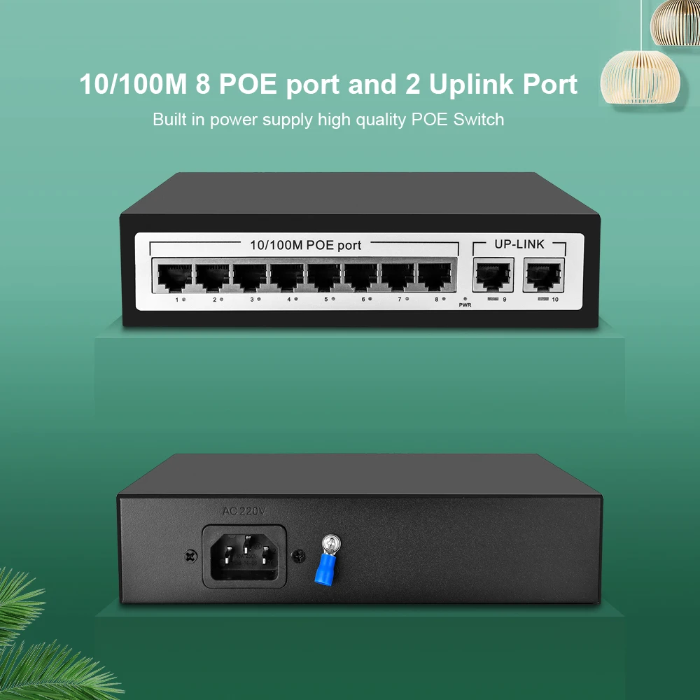 CCTV 8 портов PoE коммутатор 802.3af IEEE Быстрый Ethernet коммутатор 10 портов 10/100 коммутатор с 8 портами POE для POE ip-камеры сетевая камера