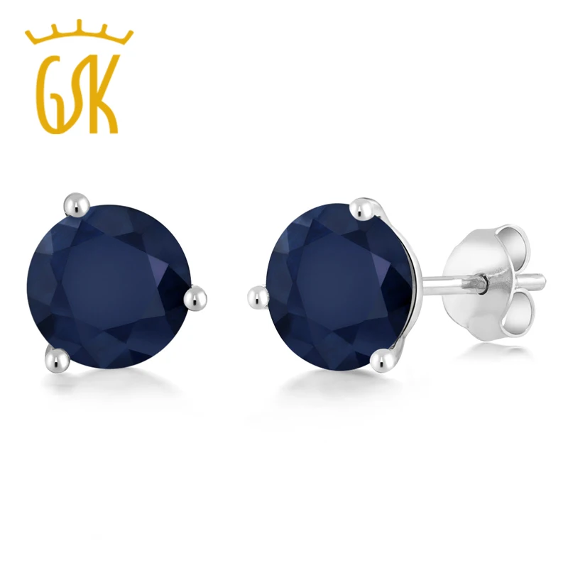 2 00 карат круглые 6 мм синие сапфировые 14K белые золотые серьги гвоздики для