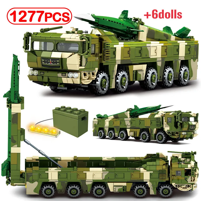 

City WW2 Ballistic Missile Trucks Model Bricks Military Battle Army Car Vehicle Building Blocks Figures Toys For Children Kids