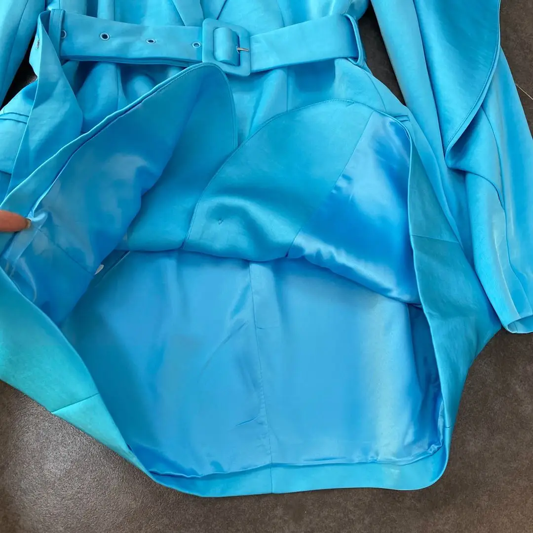 

ZCSMLL White Coats 2021 Spring Lapel Stitching Ruffled Long-sleeved Belt Waist Niche Designer Suit Jacket 2021 Summer