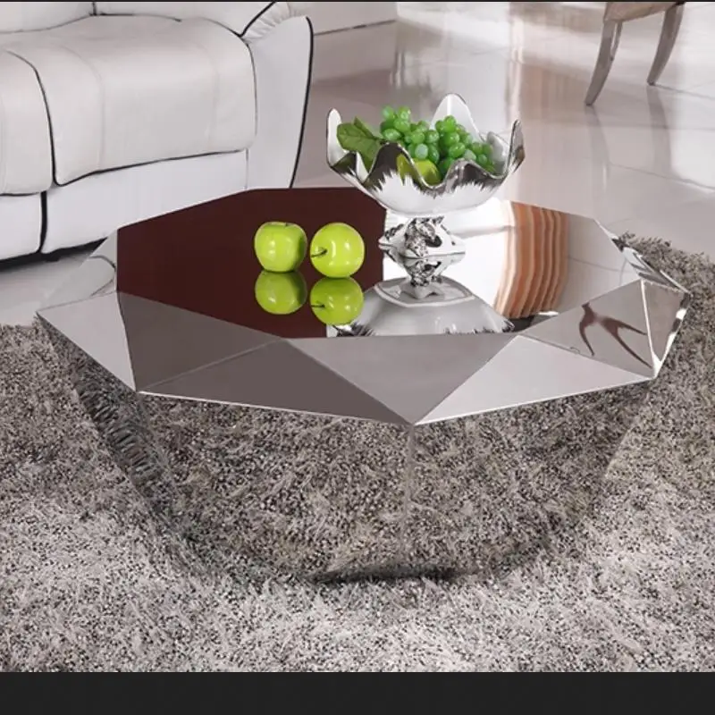 

U-BEST Luxury furniture stainless steel diamond shape center coffee table ,Polygonal Metal Mirror Smooth Diamond Coffee Table