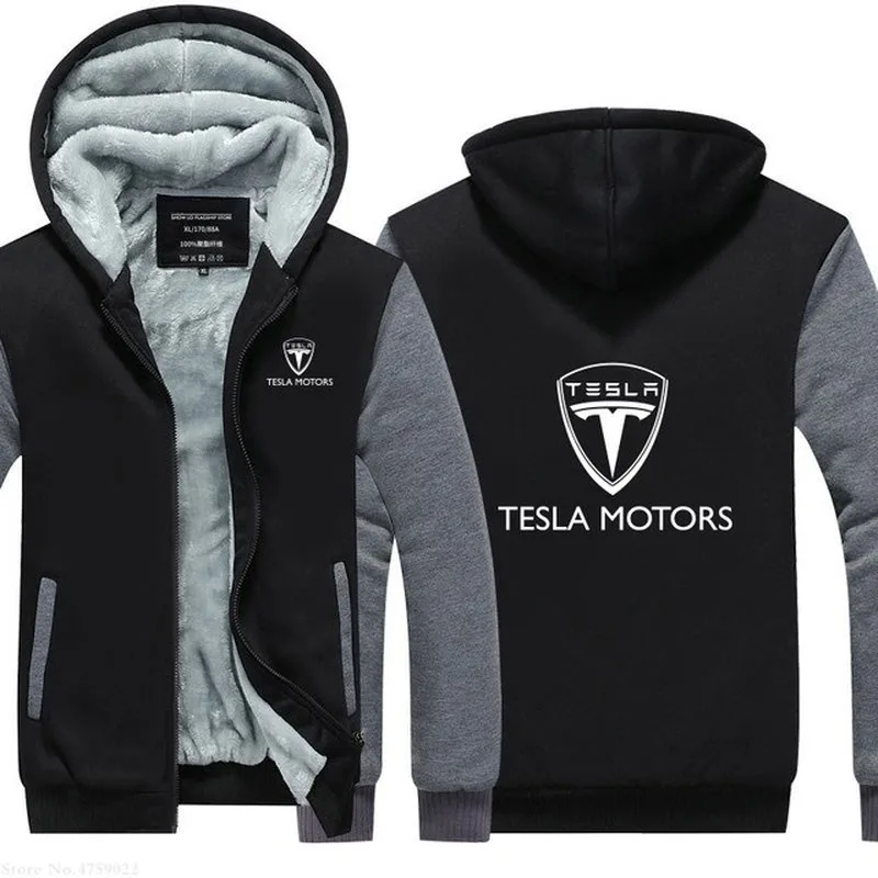 2020 Зимние толстовки с капюшоном для мужчин плотным ворсом Tesla Motors свитшоты