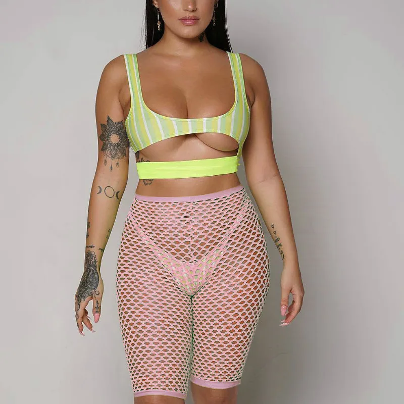 2019 Summer Sexy Shorts Women mesh hollow out Bodycon women High Waisted for | Женская одежда