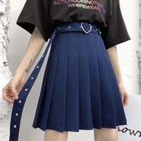 womens punk mini skirt summer gothic high waist heart buckle belt pleated skirt harajuku plus size kawaii schoolgirl skirts
