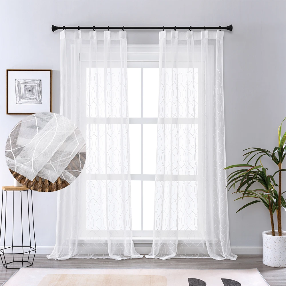 

DK Embroidered Window Modern Tulle Curtain for Living Room Bedroom Kitchen Voile Sheer Curtains Drapes