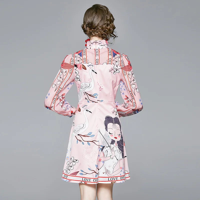 

- early autumn dress new melting system with collar stitching print dress