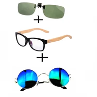 3pcs comfortable wooden squared frame reading glasses for men women alloy polarized sunglasses round sunglasses clip