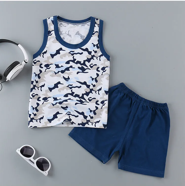 Summer Kids Boys Girls Clothes Set Pure Cotton Vest Sleeveless Tops+Shorts Sets Children Boy Waistcoats 2Pcs Cartoon Vests Suits | Детская
