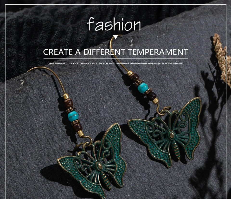 Boho винтажные античные длинные висячие серьги с зеленой бабочкой для женщин za модный подарок для свадьбы индийские аксессуары и украшения