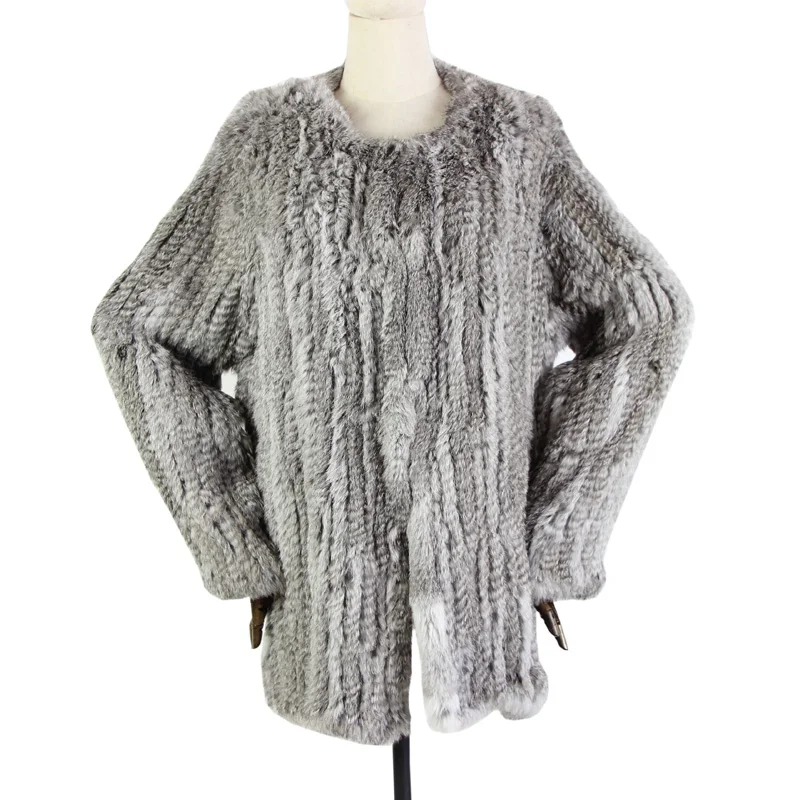 100% лучшее качество кроличий мех толстое вязаное пальто натуральный кролика