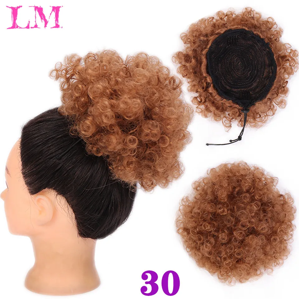 

LM New Kinky Hair Bun Synthetic Claw Clip Ponytail Hair Extensions Drawsting Short Ponytail Fluffy Afro Short Hair Buns