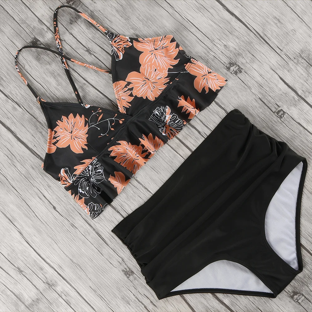 

Ruffled Bikini High Waist Swimsuit Floral Women Bikini 2020 Leopard Swimwear Push Up Swimsuit Women Female Printed Bathing Suits
