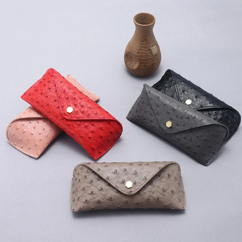 

Portable Eyeglasses Case Leather Sungalsses Shell Ostrich Pattern Capcity Flip Open Close Frame Eyeglasses