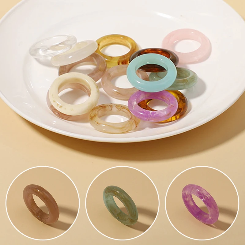 

Vintage Jewelry Fashion Acrylic Transparent Chic Korea Ring Minimalist Resin Geometric Women's Rings For Girls Marble Pattern