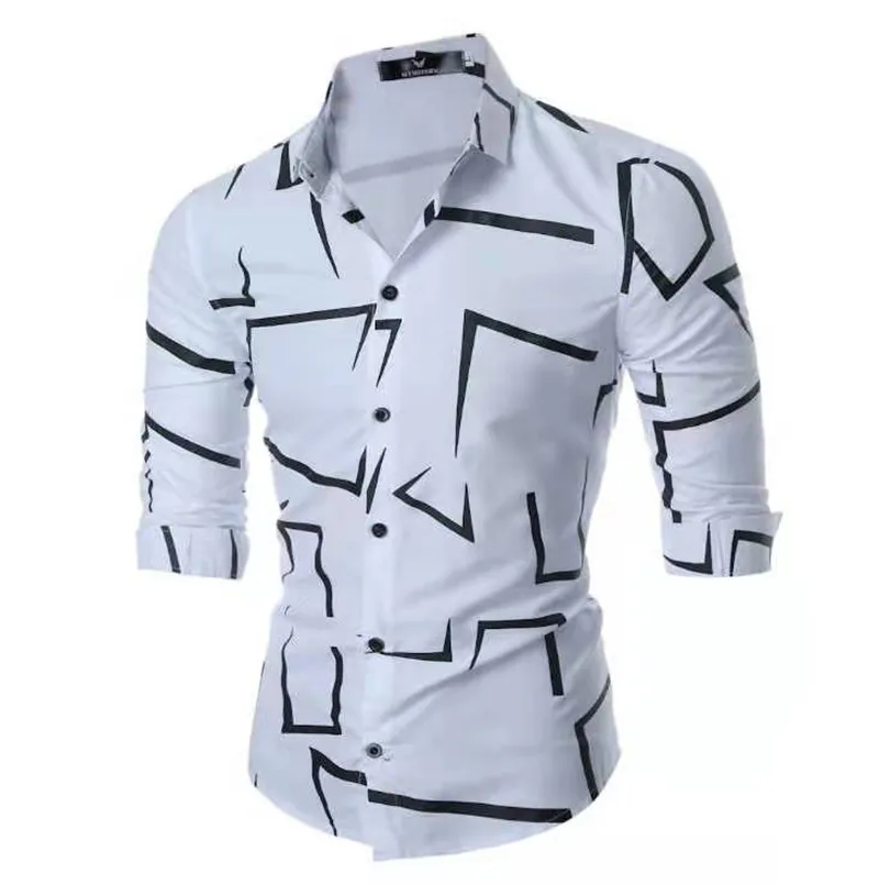 Autumn Men's Casual Long-sleeved Shirt Fashion Vintage Printed Slim Lapel Party Shirt Male Dress Shirt Streetwear Men Clothes