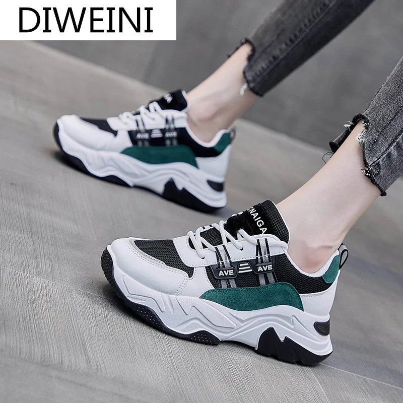 

2021 Women's Sneakers Fashion Women's Shoes Spring Comfortable Lace-up Casual Shoes Pure Color Mesh Breathable Platform Shoes