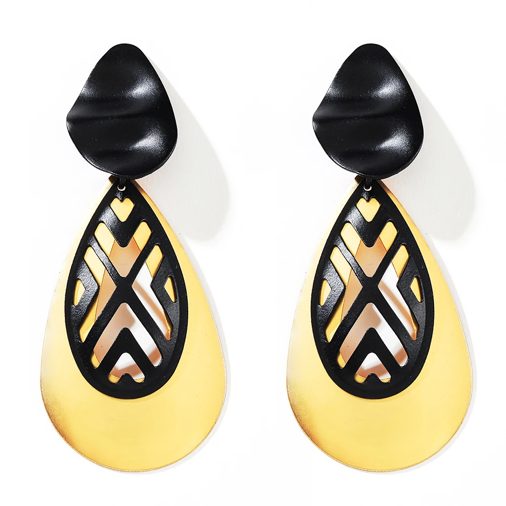 

WYBU Fashion Golden Black Zinc Plated Water Drop Earring For Girl Women Metallic Finish Hollow Out Dangling Earring Ear Jewelry