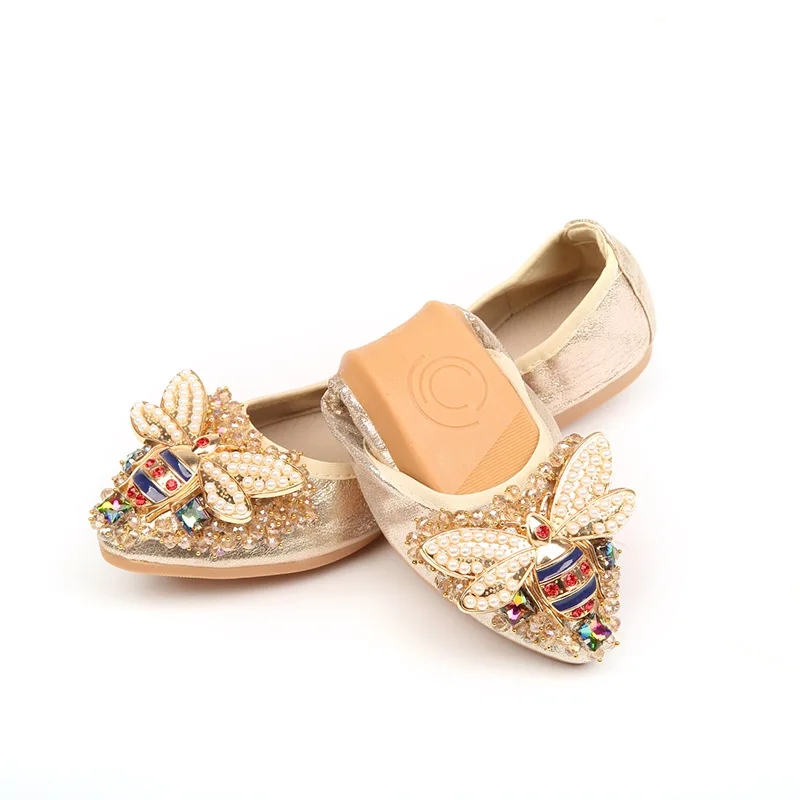 

bee decoration luxurious crystal woman big size flat shoes comfortable lady fashion rhinestone women soft sole shoes