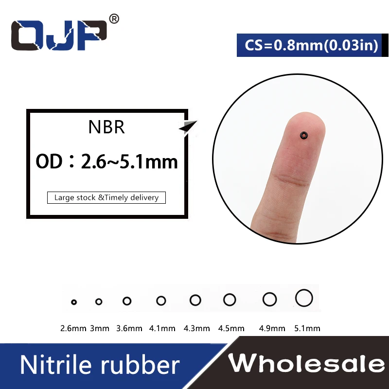 

30 шт./лот, резиновая черная NBR CS, толщина 0,8 мм, OD2,6/3/3,6/4,1/4,3/4,5/4,9/5,1 мм, прокладка для часов ORing, водонепроницаемая нитриловая прокладка