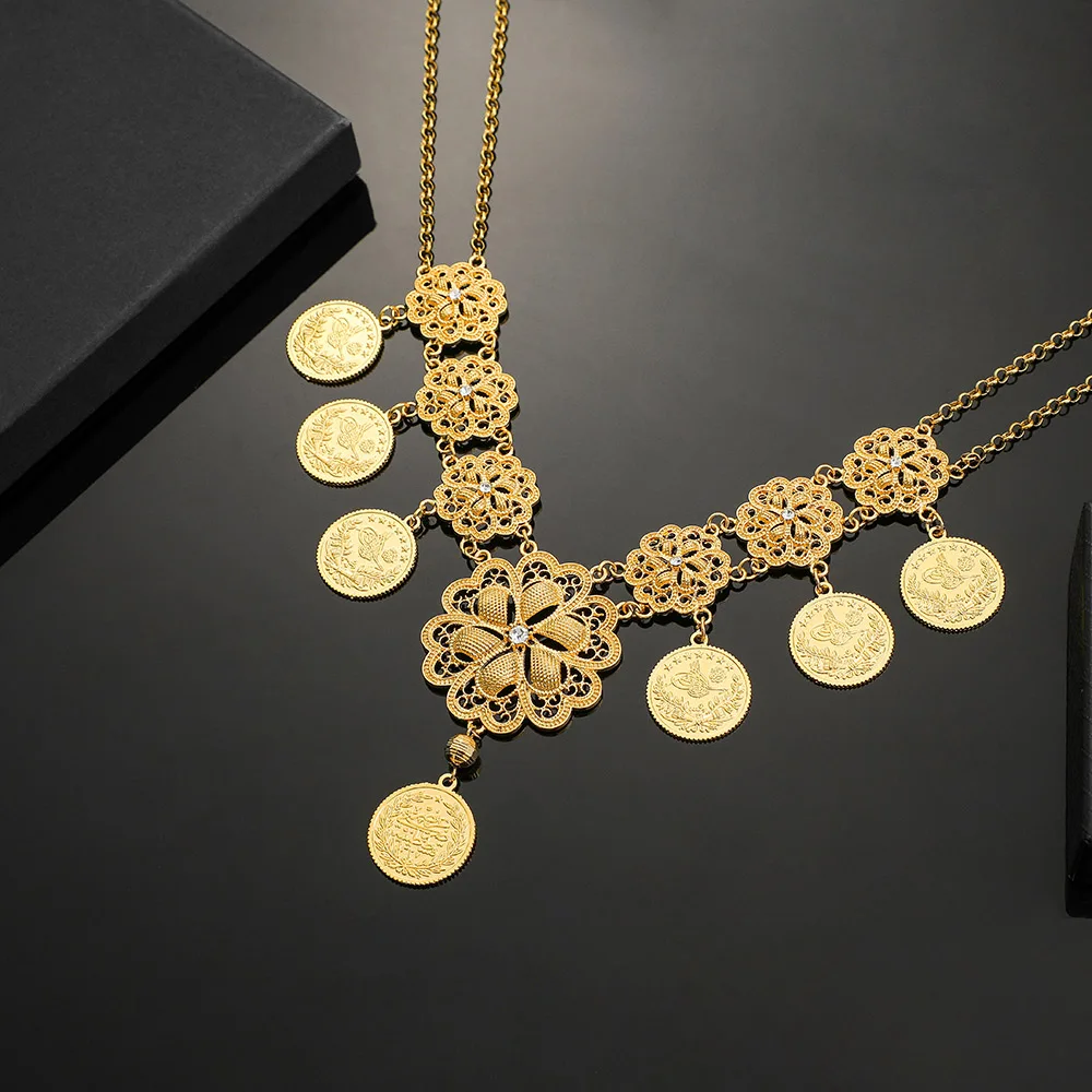 Ожерелье женское с арабскими монетами длинное свадебное Колье мусульманским