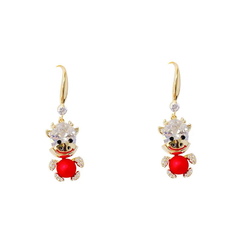 

Chinese style earrings female red calf temperament natal year ear hook net red design cute earrings