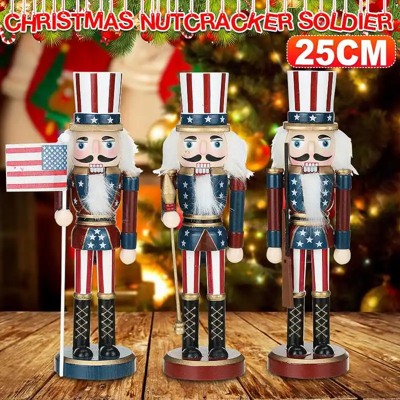 

Christmas Wooden Nutcracker Soldier Doll Amerian Soldier Hnadcraft Puppet Party Holiday Ornaments Decoration Gift for X-mas