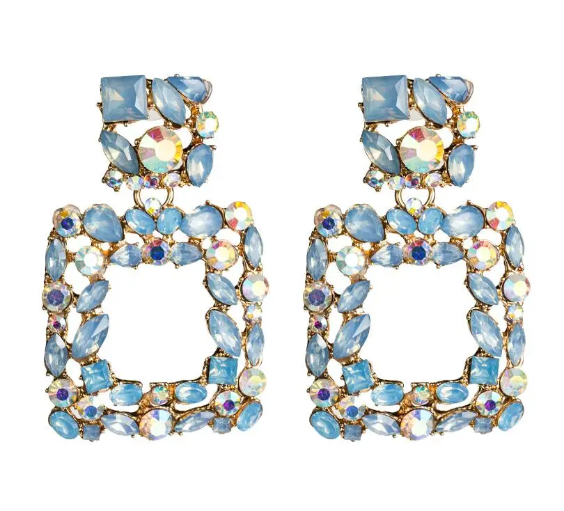 Style 2 Blue KMVEXO многоцветные трапециевидные кристалл AB Висячие серьги для женщин женские длинные геометрические серьги Свадебные украшения - Окраска металла: Style 2 Blue