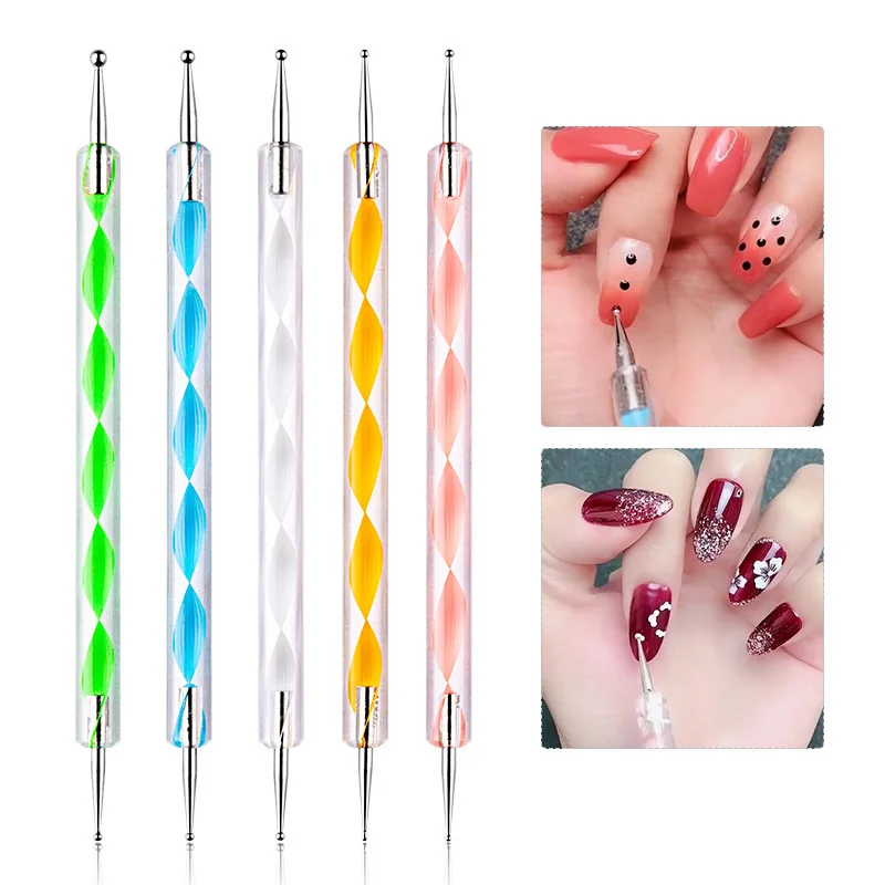 

5Pcs/set Nail Art Dotting Pen Rhinestones Gems Picking Acrylic Handle 2 Way Professional Nail Art Tools Manicure Tools Kit