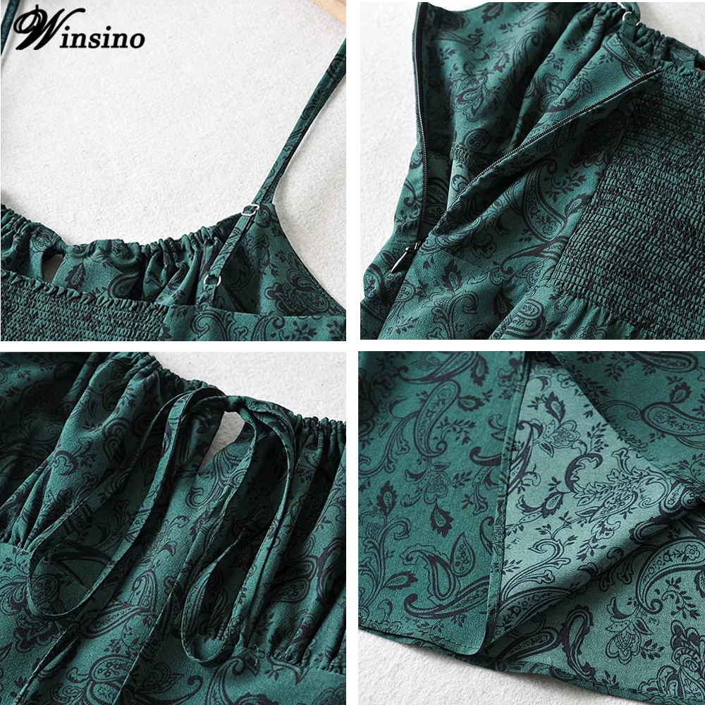 

Print Floral Dress Women Summer 2021 Boho Short Mini Beach Lace Up A-line Green Strap Sleeveless Vintage Suspender Dresses