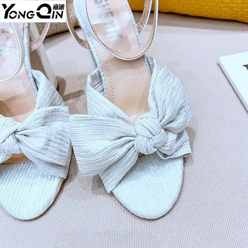 

Summer New Sandals Women Dress Shoes Bow Chunky High Heel Sandals