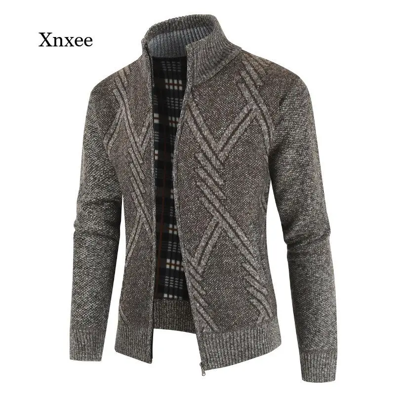 

Мужской свитер на молнии, новая осенне-зимняя трикотажная куртка, однотонные приталенные плотные флисовые пальто, повседневные модные курт...