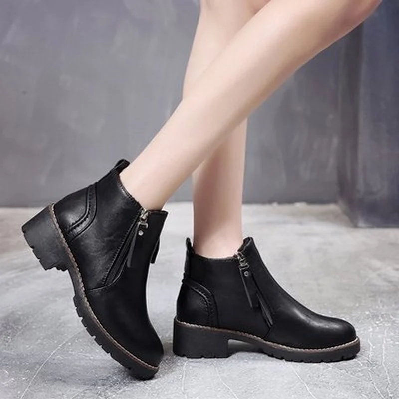 

Women Ankle Martin Boots 2021 Autumn Female Casual Shoes Woman Flat Fashion Round Toe Zipper Platform Solid Comfortable