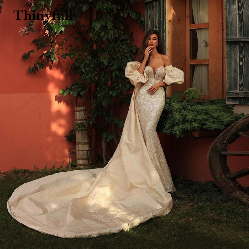 

2022 Modern Short Sleeves Long Train Wedding Dresses Sweetheart Bridal Gowns Princess Bride Dress Gowns Vestidos Robe de mariee