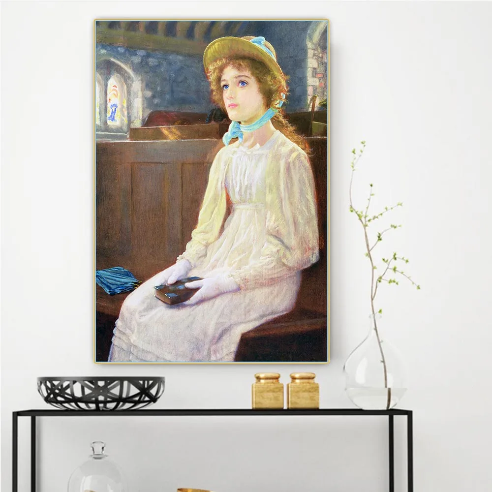 

Arthur Hughes " Faith " Canvas Art Oil Painting Aesthetics Decor Artwork Backdrop Picture Poster Home Living Room Decoration