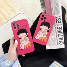 Cute Funny Cartoon Fat Girl Korean Phone Case For iPhone 12 11 Pro Max X Xs Max Xr 7 8 Puls SE 2020 Cases Soft Silicone Cover