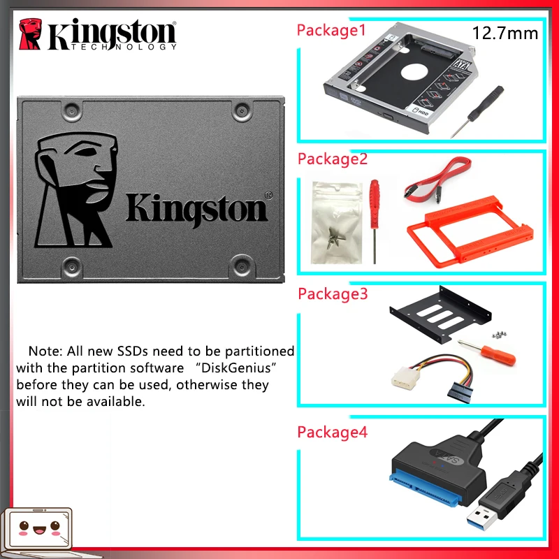 Оригинальный жесткий диск SSD Kingston 120 ГБ 240 480 960 SATS 3 HDD 2 5 дюйма ssd с Hdd Caddy/адаптер для