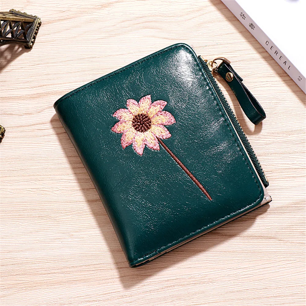 

Flower Design Women Wallet Female Small Wallet Leather Zipper Coin Purse High Quality Ladies Small Purse