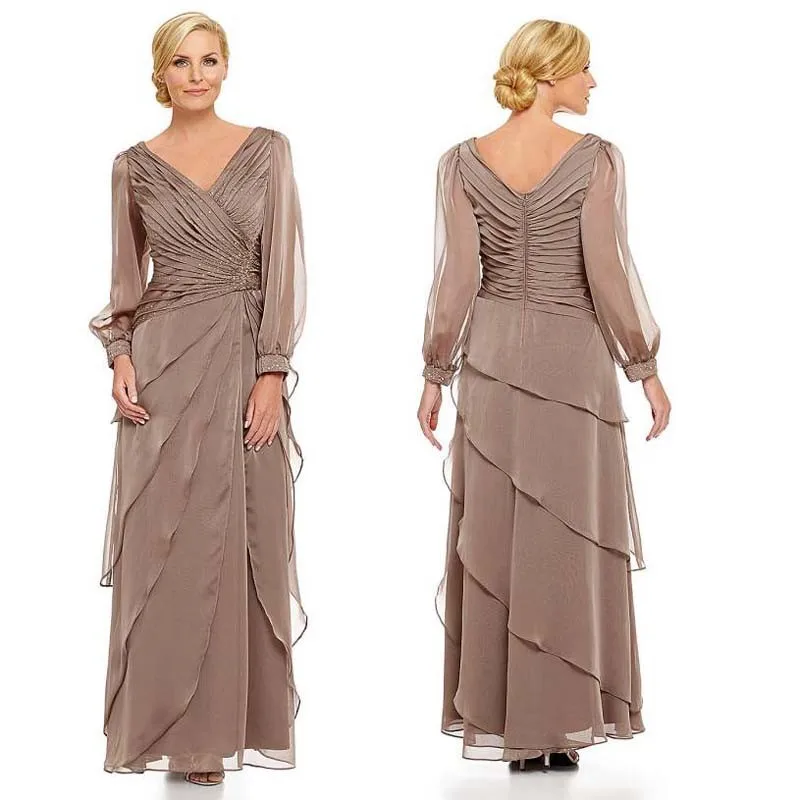 

Sarahbridal Grace V-Neck Pleated Mother Dresses With Long Sleeves Ruffles Brides Mother Dresses For Weddings 2015 New Arrivals