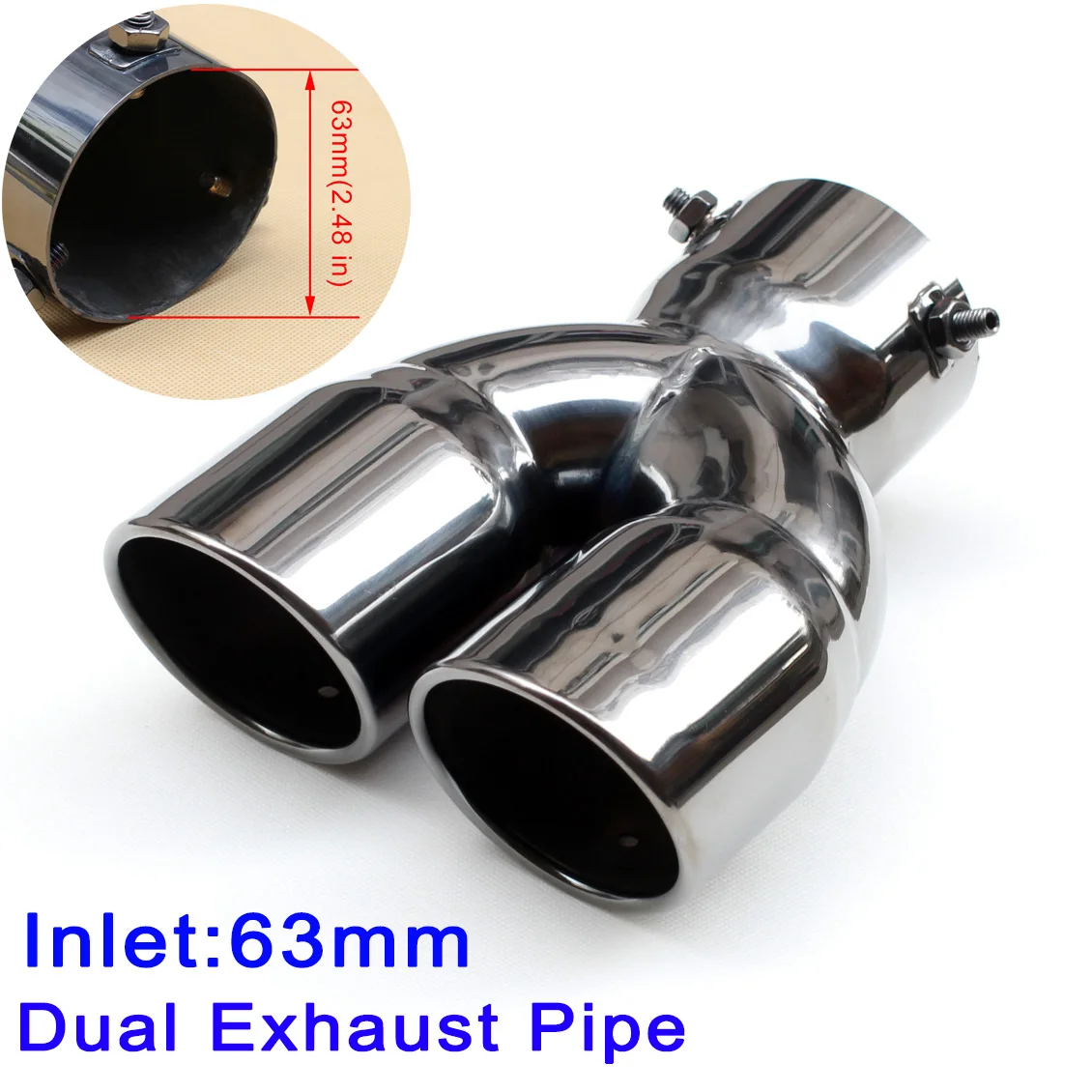 

Muffler Silencer Tailpipe Cover Inlet 63mm 2.48" Stainless Steel Tail Rear Pipe Tip Dual Outlet Exhaust Accessories