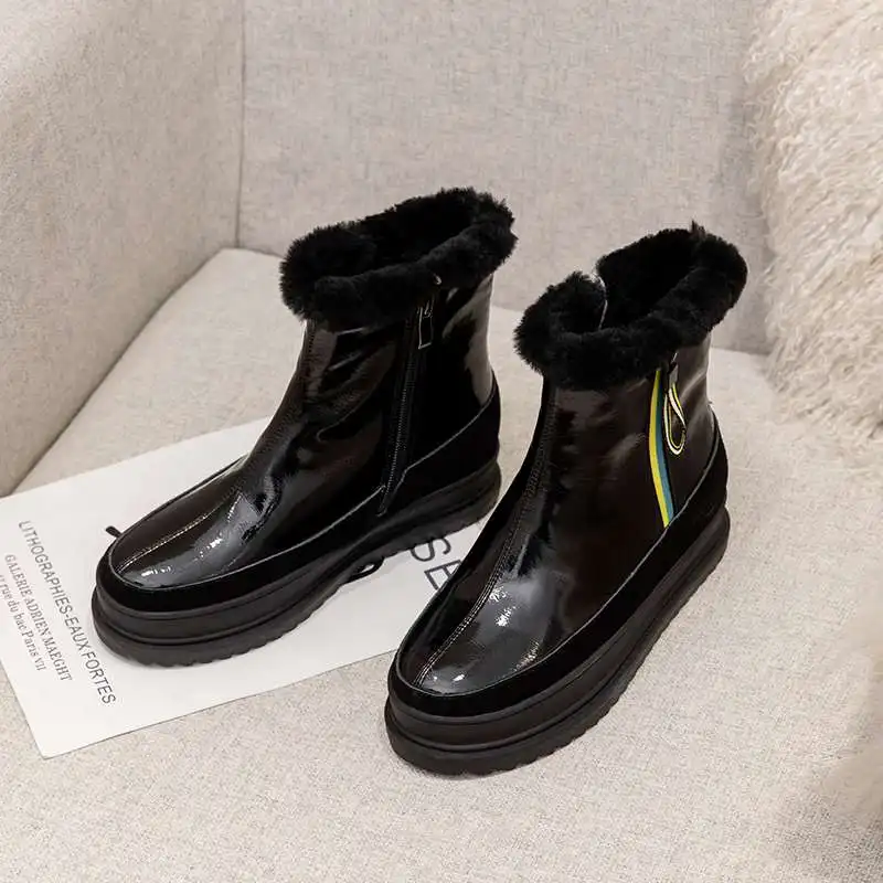 

Krazing Pot limited customization big size cow leather round toe flat platform snow boots winter keep warm cozy ankle boots L7f1