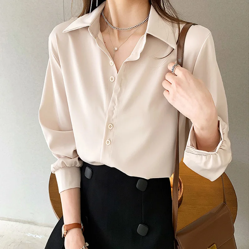 

Professional white shirt women's spring wear long sleeve new women's Chiffon Top loose tooling folding shirt bottom shirt