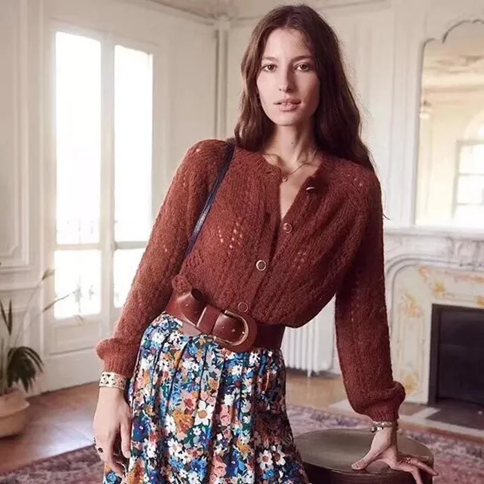 Gypsylady 2019 new cardigans women hollow out buttons casual chic sweaters mohair wool blend winters jumpers female |