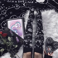 dark magic star moon printed socks women gothic lolita over knee socks streetwear goth harajuku casual y2k black hosiery female
