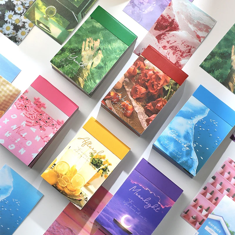 

50 Pieces Landscape Series Carry mini Scrapbook Materials, Handicraft Decoration Sticker, Home School Office Message Notepad