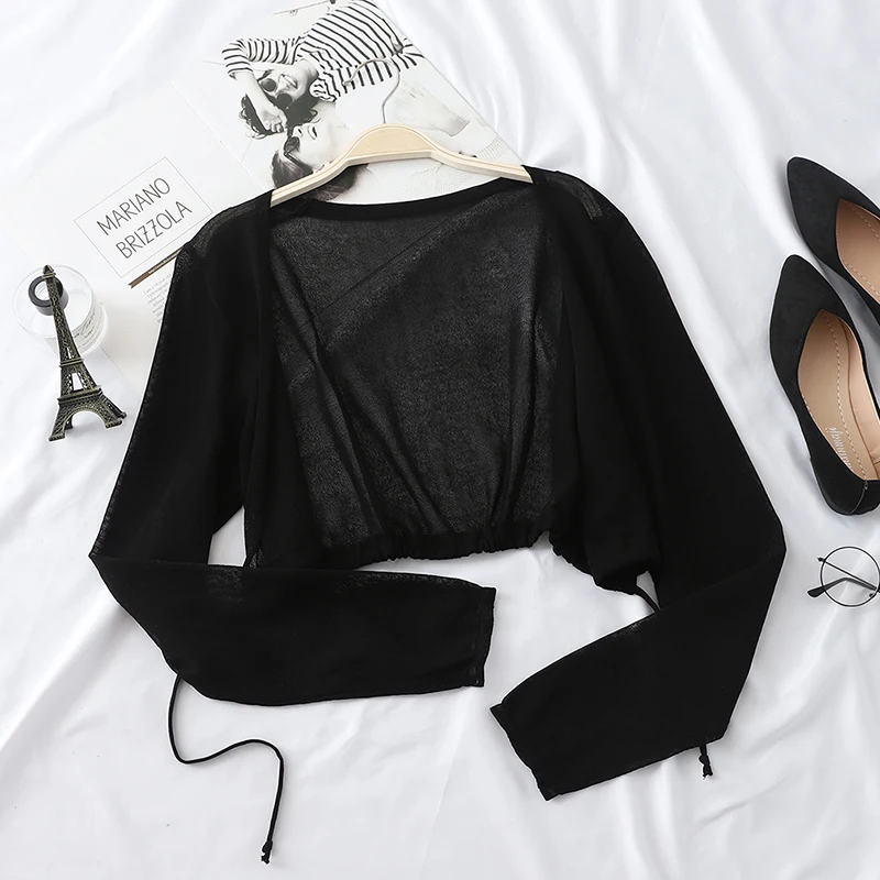 

Sun-Proof Summer Women Blouse And Shirts V-Neck Solid Long-Sleeved Silk Cardigan Lady Outwear Coat Tops