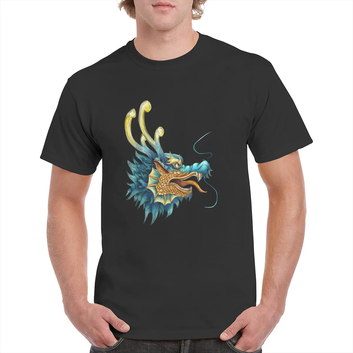 

Mens Cotton t-shirts Dragon Head up Orange Blue Anime t Print Sailor Fashion Tee Vintage Short Sleeve Tops Graphic t Oversize