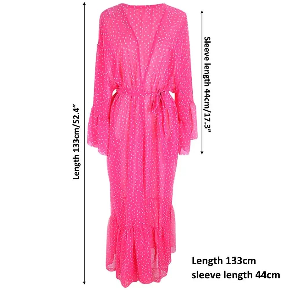 

Summer Beach Tops Ladies Bikini Blouse Jacket Outerwear Chiffon Dot Print Robe Cover Up Kimono Swimsuit Bathing Suit Beach Blous