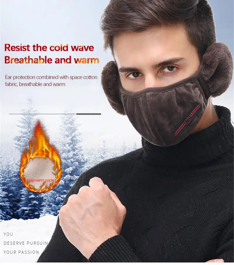 Наушники унисекс зимняя теплая маска для лица многоразовые моющиеся дышащие