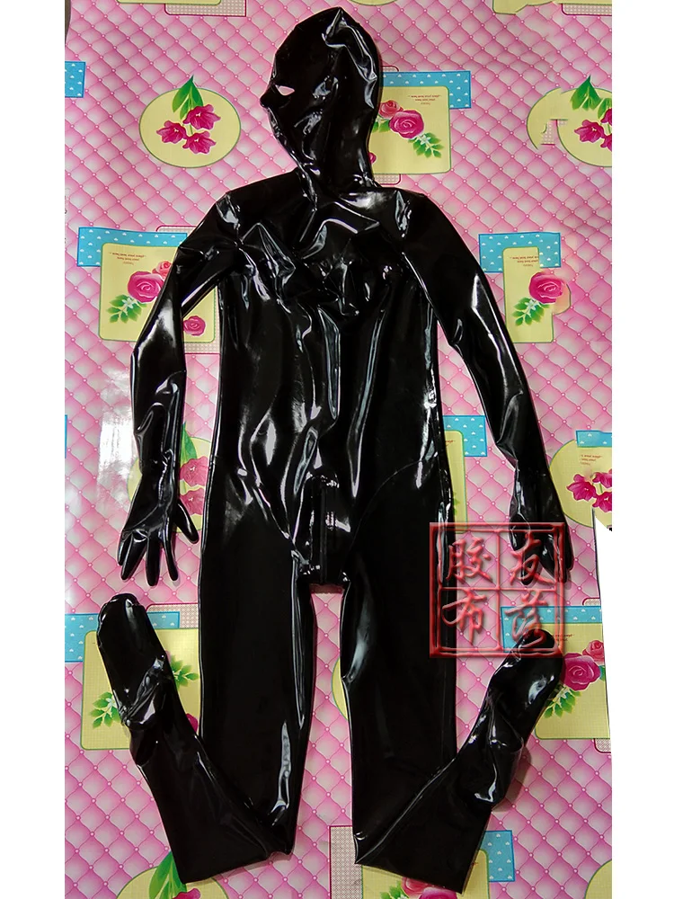 LATEX CATSUIT FULL COVER BODYSUIT ZIP HIDDEN TWO CONDOM CUSTOM MADE |